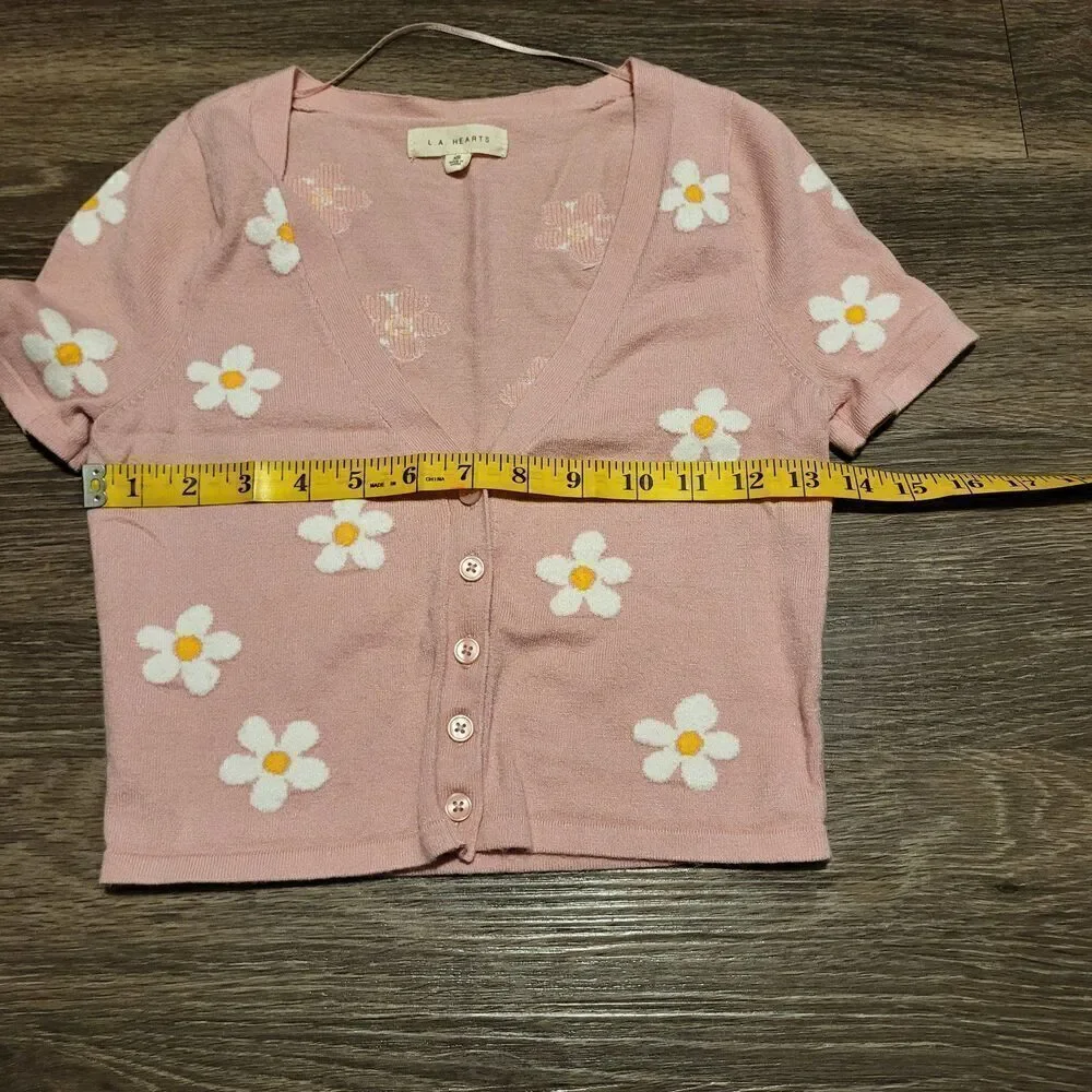 L.A. Hearts Floral Short Sleeved Button Up Cardigan Sweater Womens Size XS